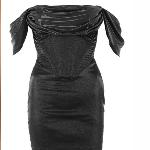 RARE House of CB ‘Lucinda’ Off Shoulder Mini Wetlook Night Out Dress NWT - Picture 11 of 12